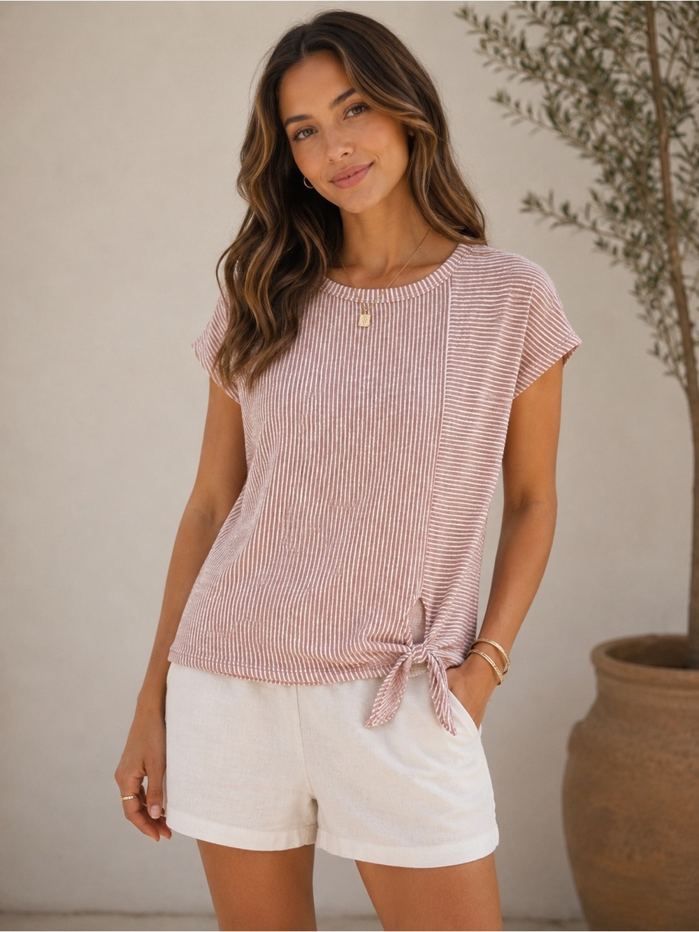 Striped Tie Front Top Pink White, Women’s Small Nautical Twee Coquette Soft Girl